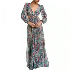 New NWT PATBO Lurex Cutout Gown Green Multi Color Sz 6 Retails $875